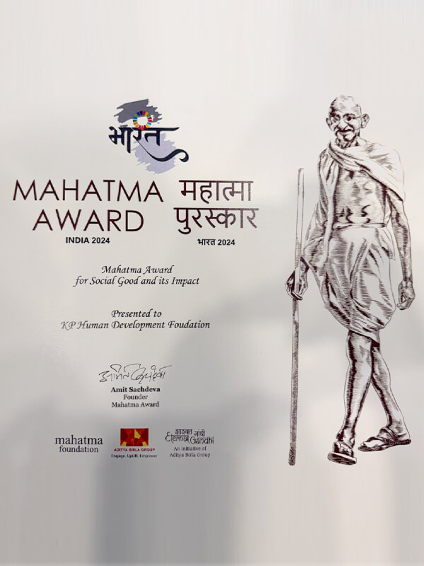 Certificate for the Mahatma Award 2024 presented to KP Green Engineering for social responsibility.