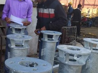 Quality inspection of galvanized steel structures in KP Green Engineering’s finishing area