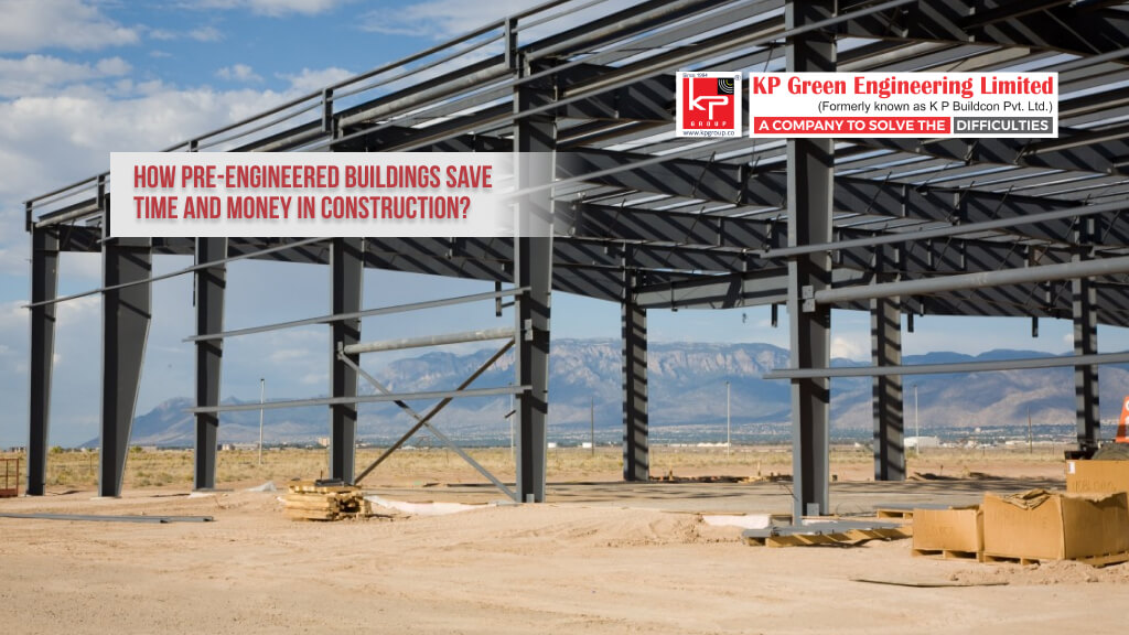 pre-engineered steel building being rapidly assembled on a construction site.