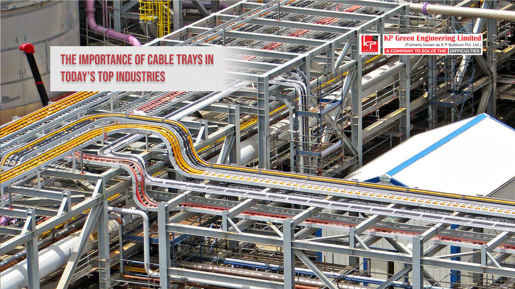 A complex network of cable trays managing wiring in a large data center.