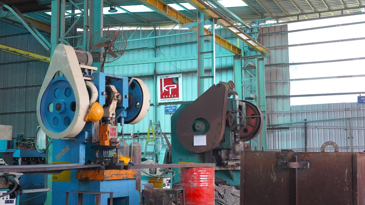 Advanced CNC machinery used for steel fabrication at a KP Green Engineering facility.